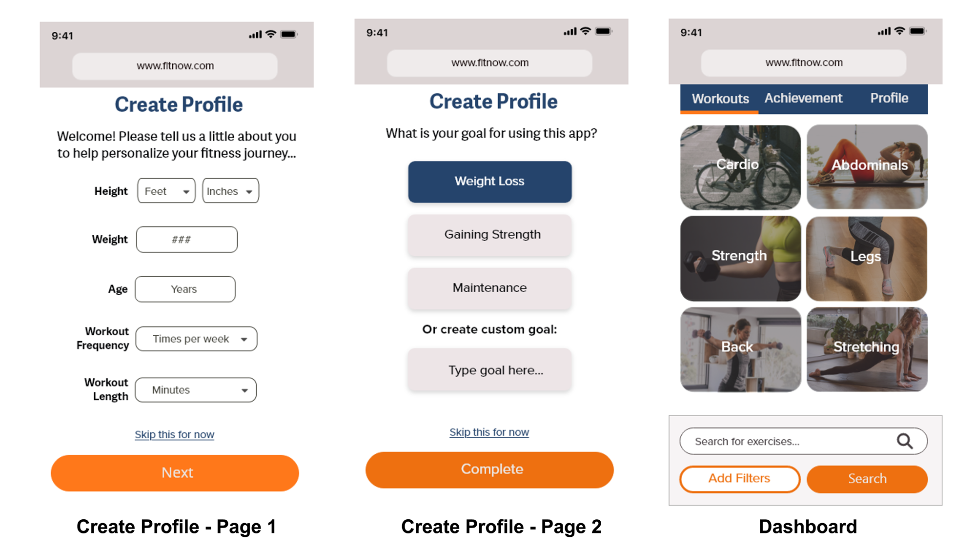 Mobile Mockups for Fit now page 2
