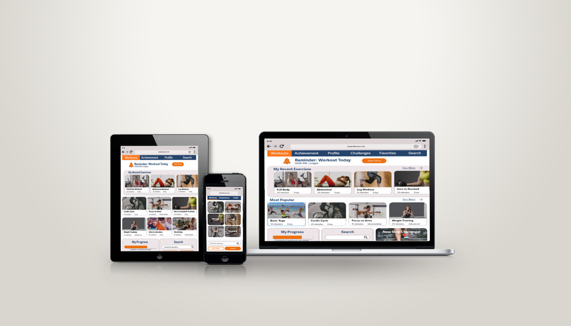 Responsive Mockup for Fit Now dashboard screens