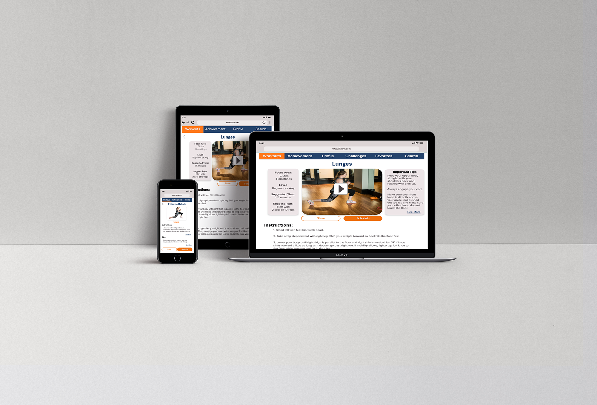 Fit Now responsive web app mockup