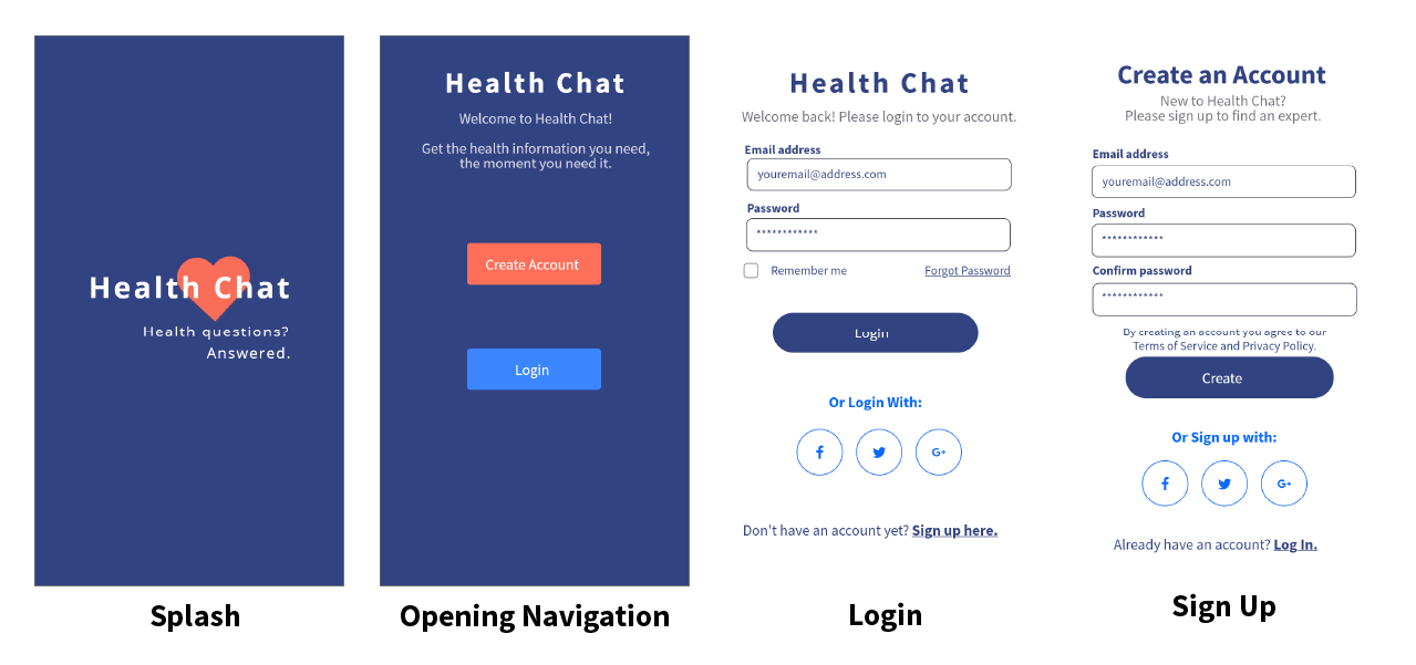 Final mockups for Health Chat Part 1