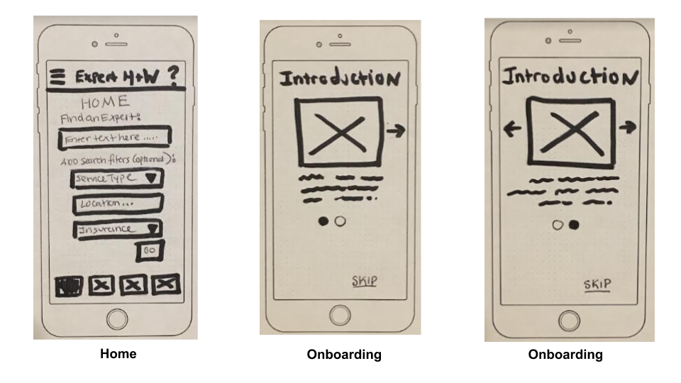 Health chat paper wireframes