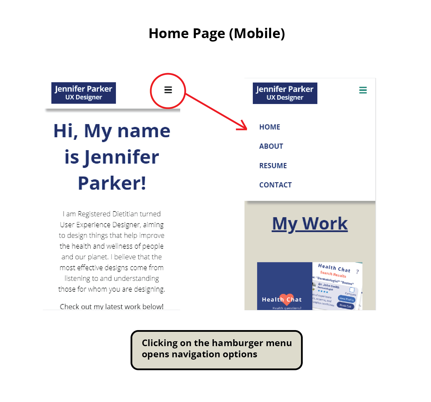 Home page navigation hamburger menu for mobile viewport